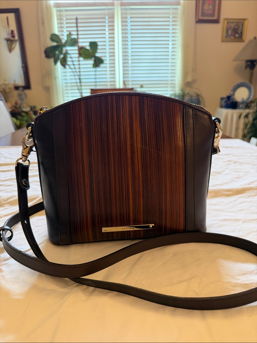 Brahmin Brown Woodgrain and Dark Brown Crossbody Bag
